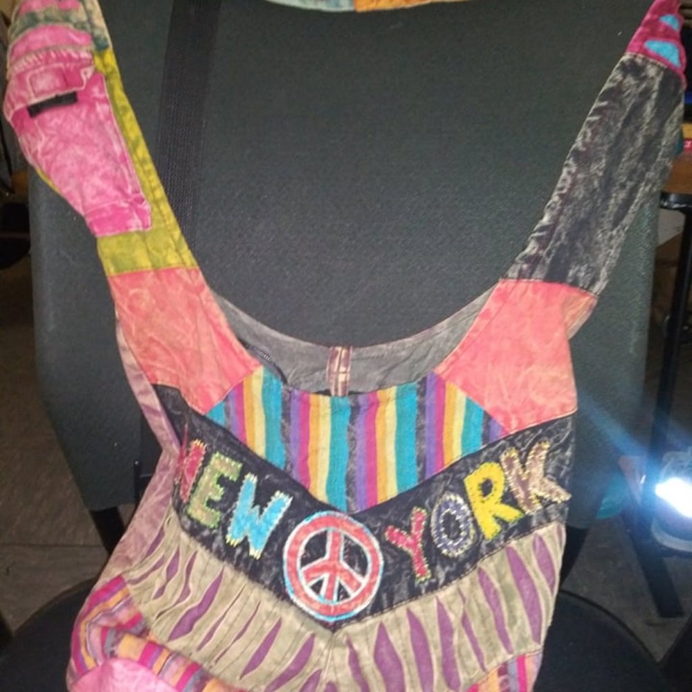 Ripped Razor Cut Patch Fringe Peace Sling Crossbody Monk Bag/Purse